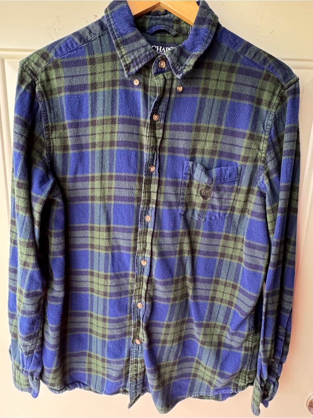 Chaps Blue & Green Plaid Flannel Large 100% cotton